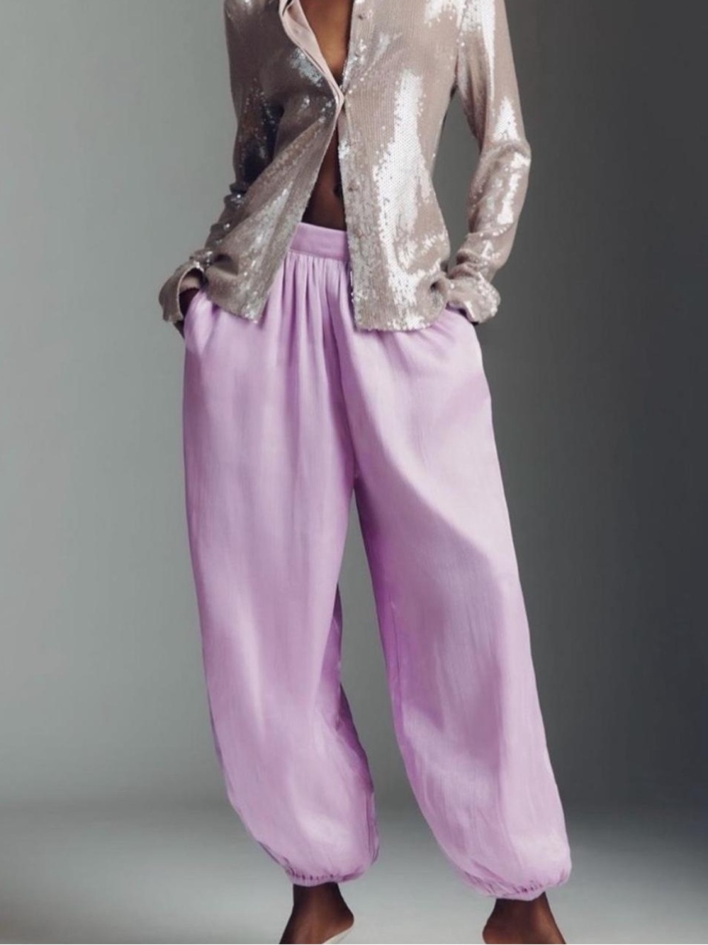 Anthropologie Maeve Balloon Jogger Pants Metallic Lilac Purple Size Medium NWT